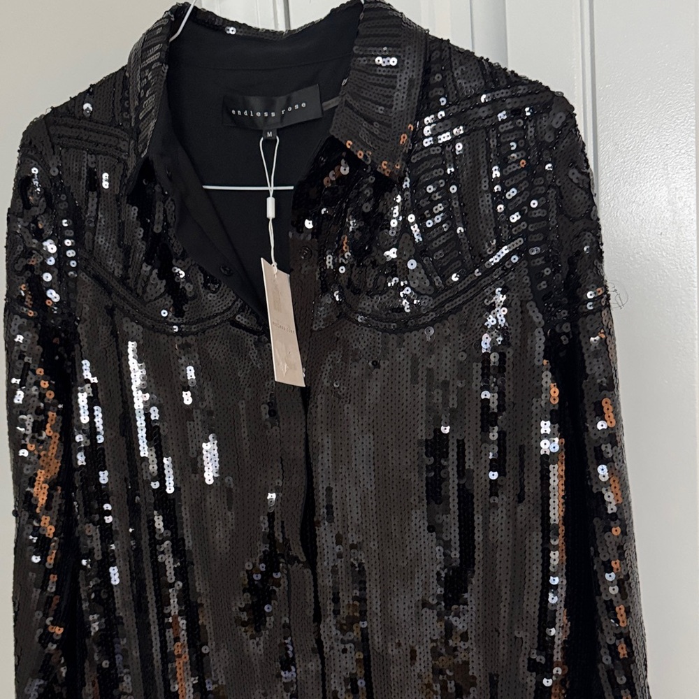 Endless Rose Black Sequin Button Down Shirt